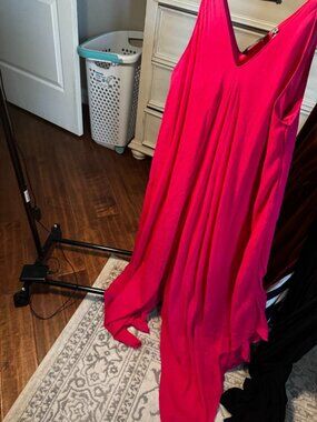 Mlle Gabrielle Pink Handkerchief Hem Boho Maxi Dress (3X)